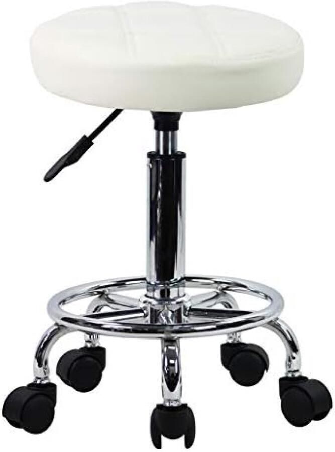 PromoHome Ronde PU Lederen Hoogte Verstelbare Draaibare Kruk Stoel voor Kantoor Salon en Thuisgebruik Wit
