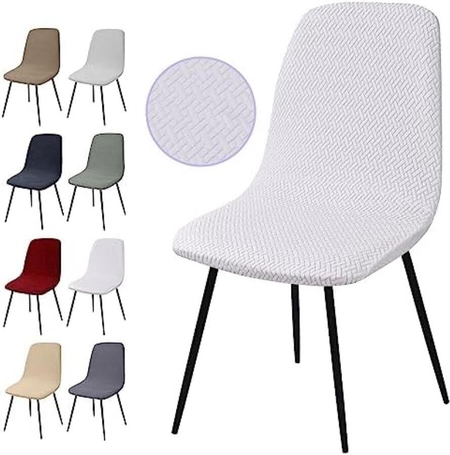 PromoHome Set van 4 Universele Stretch Stoelhoezen Jacquard Stof Wasbare Eetkamerstoelhoezen voor Feesten Bruiloften en Hotels Wit