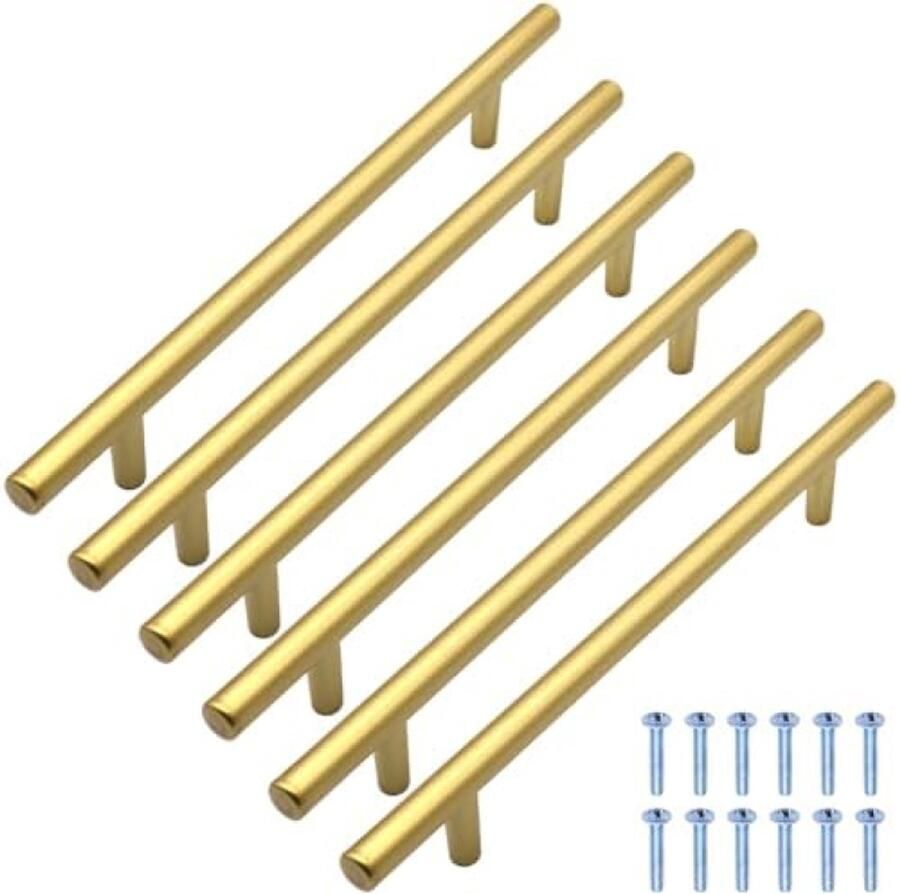 PromoHome Set van 6 T-greep Meubelhandvatten 160mm Goud Premium Kwaliteit