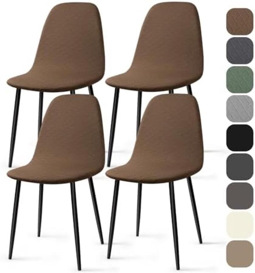 PromoHome Stretch Stoelhoes 4 Stuks Jacquard Eetstoelhoezen Universele Elastische Stoelhoezen Armloze Stoelbekleding Afneembare Wasbare Stoelhoes voor Thuis Hotel Restaurant Feest Bruin