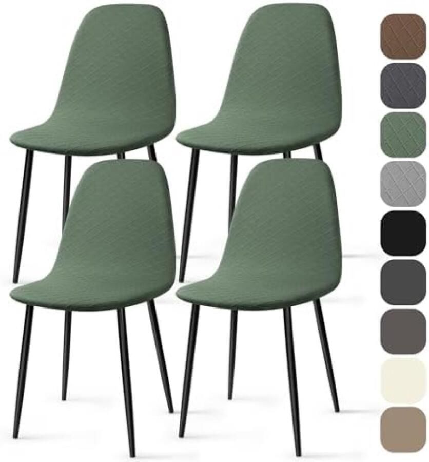 PromoHome Stretch Stoelhoes 4 Stuks Jacquard Elastische Eetstoelhoezen Universele Stoelbekleding Afneembare Wasbare Hoes voor Thuis Hotel Restaurant Feest Groen