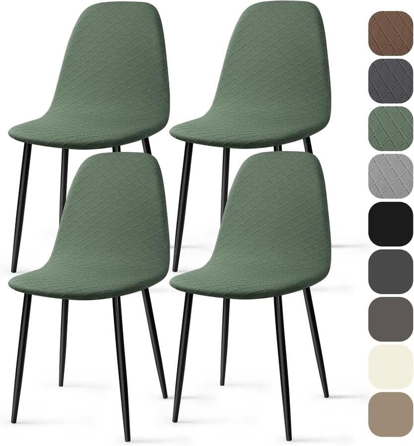 PromoHome Stretch Stoelhoes 4 Stuks Jacquard Elastische Eetstoelhoezen Universele Stoelbekleding Afneembare Wasbare Hoes voor Thuis Hotel Restaurant Feest Groen