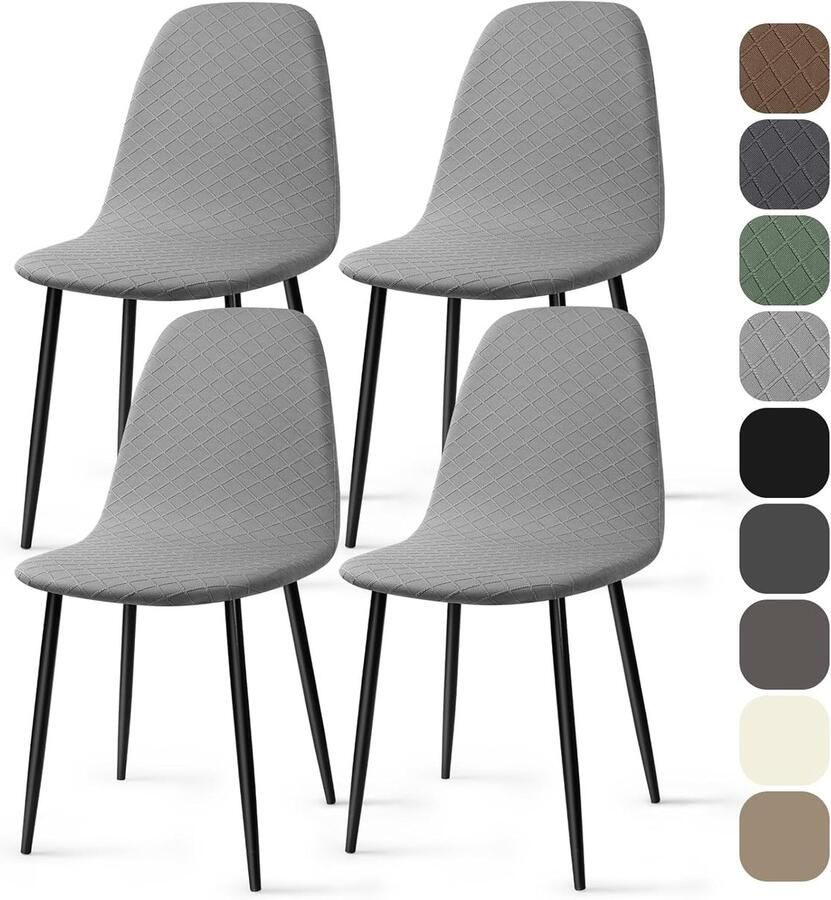 PromoHome Stretch Stoelhoes 4 Stuks Jacquard en Universele Stoelbekleding Afneembare Wasbare Hoes voor Thuis Hotel Restaurant Feest LichtGrijs