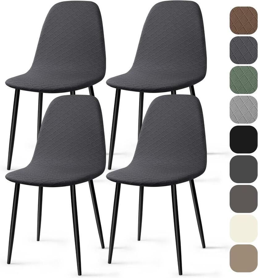 PromoHome Stretch Stoelhoes 4 Stuks Jacquard en Universele Stoelbekleding Afneembare Wasbare Hoes voor Thuis Hotel Restaurant Feest Grijs