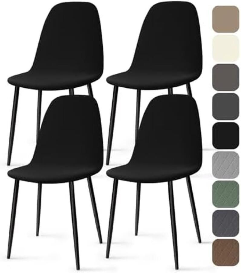 PromoHome Elastische Stoelhoezen 4 Stuks Spandex Eetstoelhoezen Stretch Stoelhoes Afneembare Wasbare Stoelbekleding met Rugleuning voor Thuis Hotel Restaurant Feest Zwart