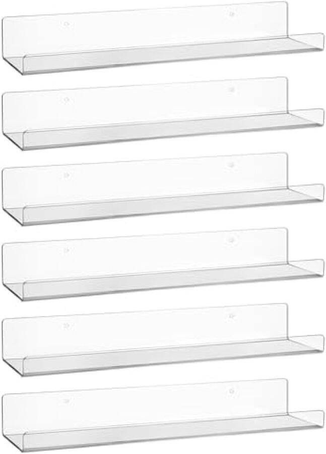 PromoHome Transparante Zwevende Wandplanken Set 6 Stuks 38 cm Ruimtebesparend