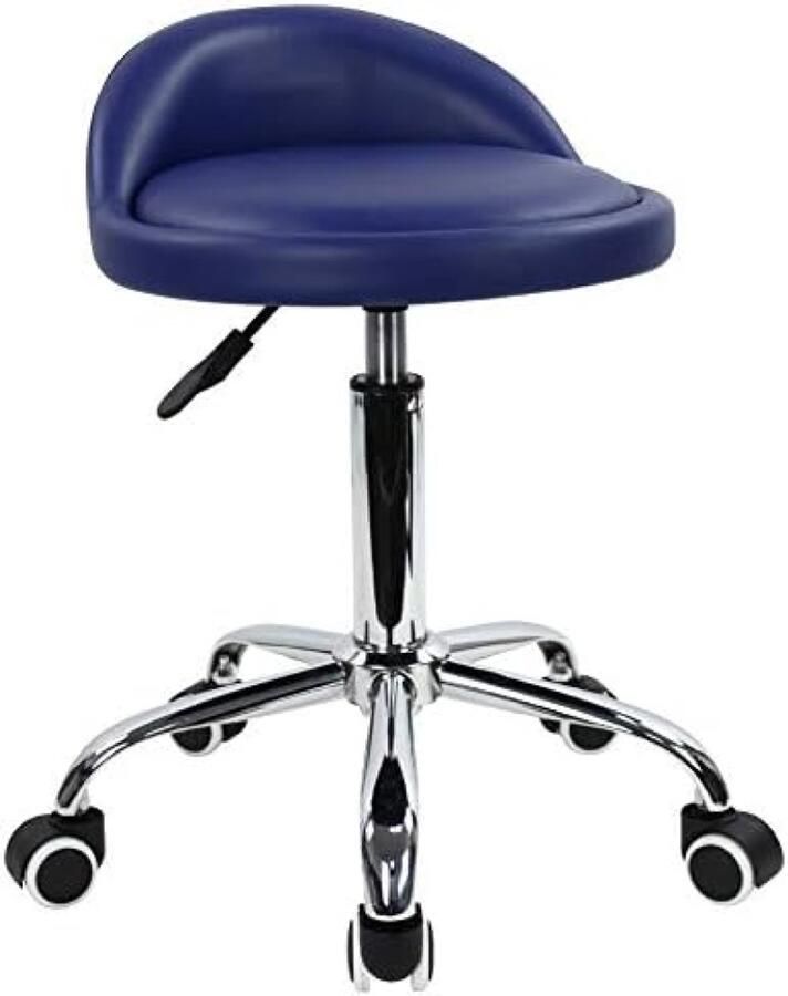 PromoHome Verstelbare Draaibare Kantoorstoel met Rugleuning Blauwe Kunstleer Zitting Hoogte Verstelbaar van 46-62 cm 5 Wielen Maximale Belasting 135 kg