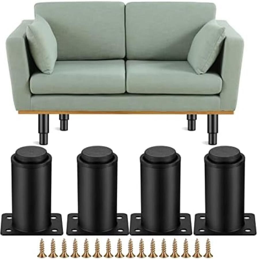 PromoHome Verstelbare Meubelpoten Set Zwarte Metaal Poten met Hoogteverstelling