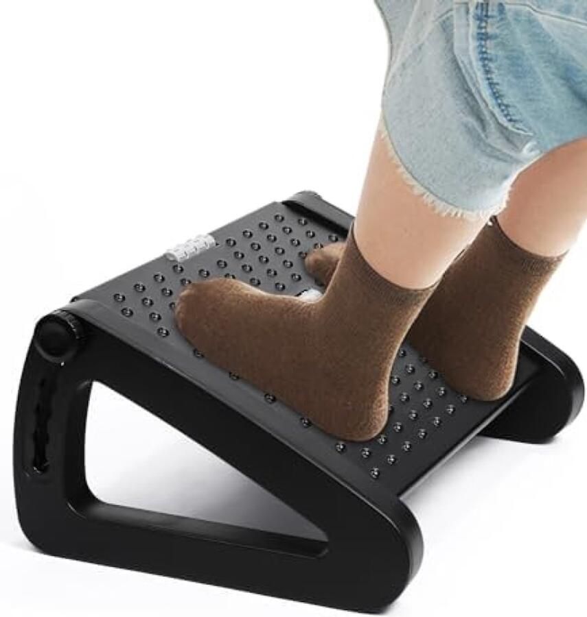 PromoHome Verstelbare Voetensteun Ergonomische Bureau Voetsteun met 6 Hoogteniveaus Anti-Slip Ontwerp voor Kantoor Thuis en Reizen Zwart