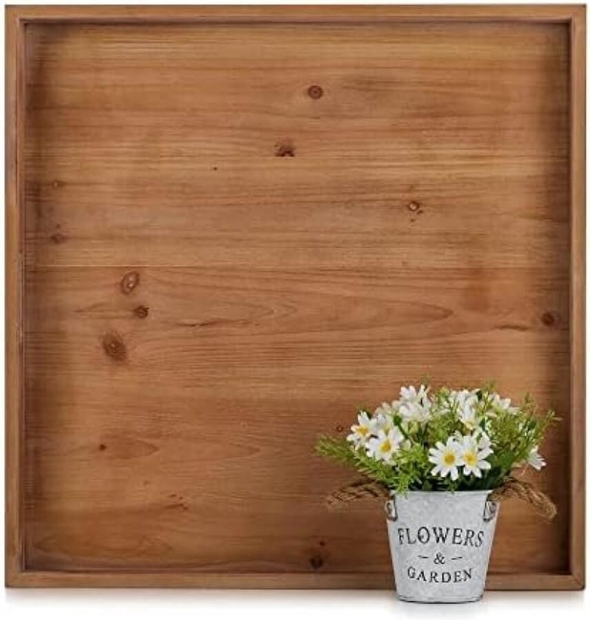 PromoHome Vierkant Ottomaans Dienblad Groot Houten Serveerblad met Handgrepen voor Woonkamer