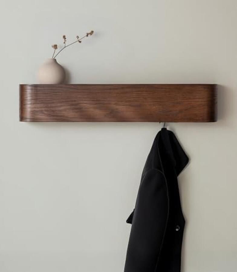 PromoHome Wandgemonteerde Kapstok Moderne Kapstok met Verborgen Wandhaken Kapstokpaneel van Massief Houtfineer Bruin