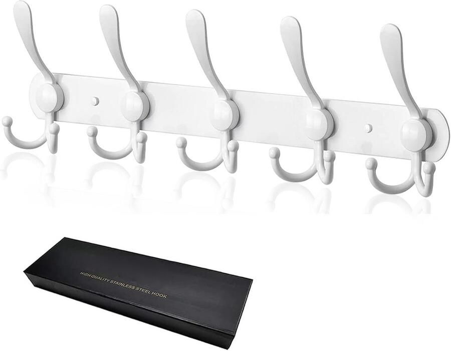 PromoHome Wandkapstok met 15 Haken Robuuste RVS Garderobehaak voor Muur Multifunctionele Hakenlijst voor Badkamer Keuken Slaapkamer en Gang Wit Design met Boren of Zelfklevende Installatie