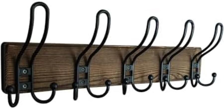 PromoHome Wandkapstok met 5 Multifunctionele Haken Bruin Hout