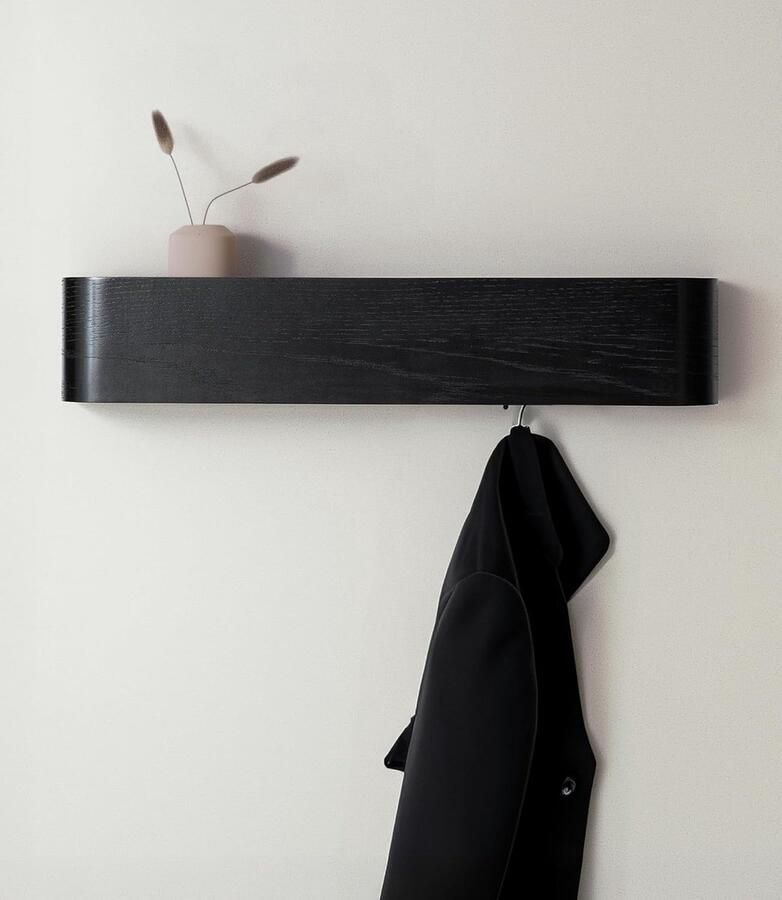PromoHome Wandkapstok met Plank -5 Robuuste Haken Scandinavisch Design Eiken zwart
