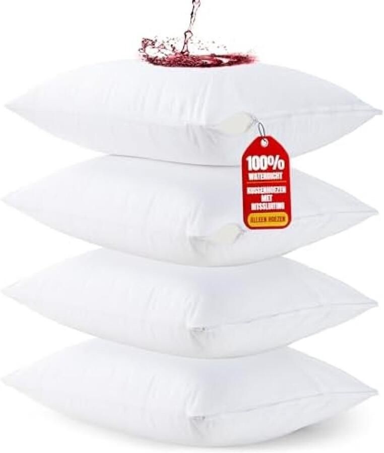 PromoHome Waterdichte Kussenhoezen Set van 4 50x70 cm Kussenbeschermers Met Ritssluiting Anti Bed Bugs en Huisstofmijt Bescherming Ademende Polyester Jersey Stof