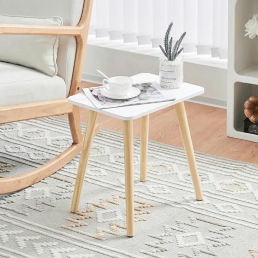 PromoHome Witte Houten Bijzettafel Stijlvol en Verstelbaar