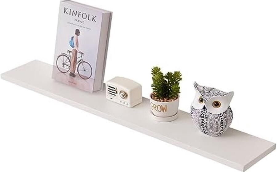 PromoHome Witte Wandplank van Massief Eiken Drijvend Ontwerp voor Stijlvolle Decoratie