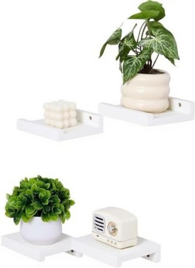 PromoHome Witte Wandplanken Set 4 Stuks Grenen Drijvende Planken