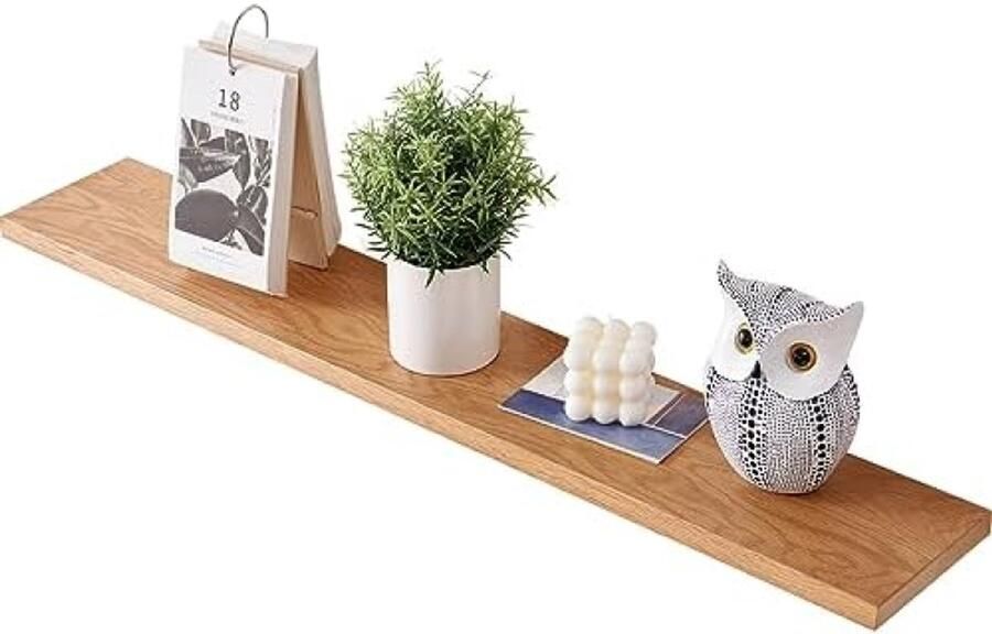 PromoHome Zwevende Wandplank van Massief Hout 90 cm Eiken Plank met Onzichtbare Bevestiging