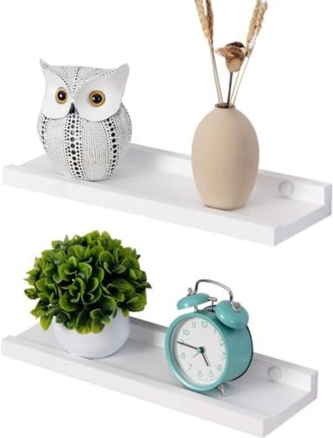 PromoHome Zwevende Wandplanken Set Natuurlijk Houten Boekenplanken met Veiligheidslip