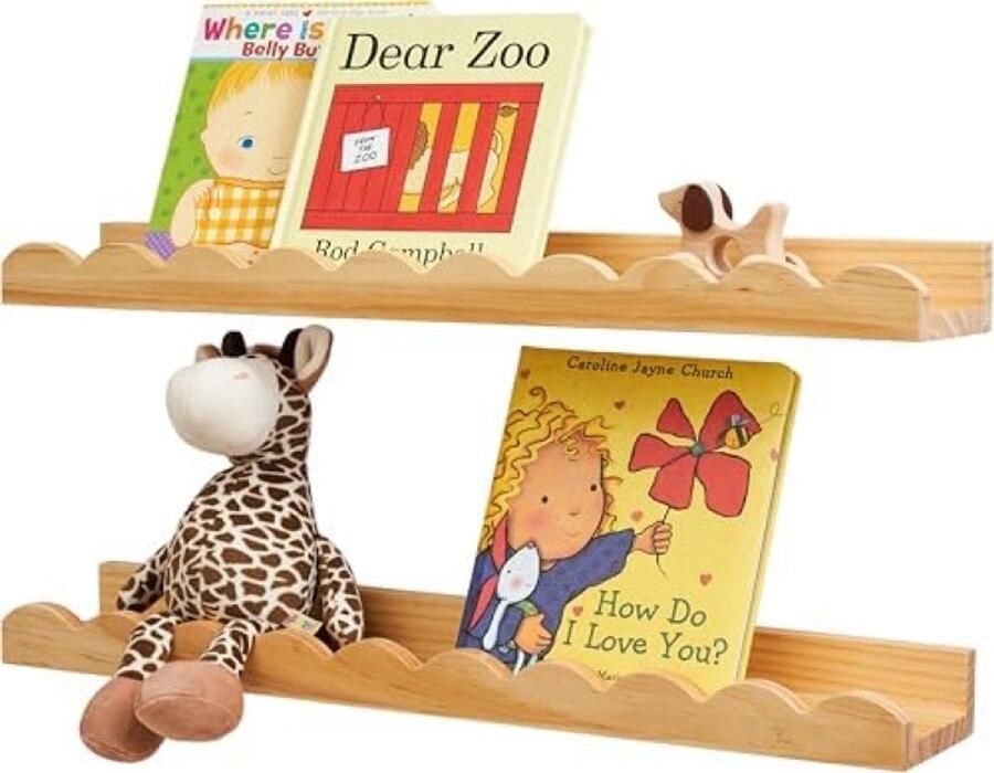 PromoHome Zwevende Wandplanken Set Natuurlijk Houten Boekenplanken voor Kinderkamer