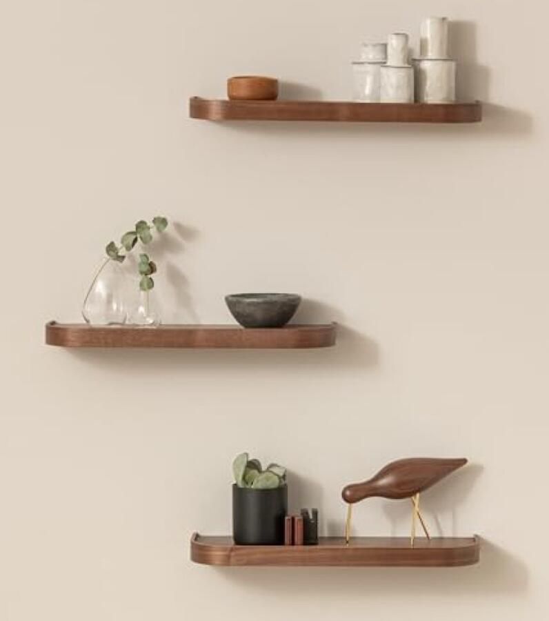 PromoHome Zwevende Wandplanken Set van 3 Natuurlijk Hout Design voor Stijlvolle Opbergoplossing