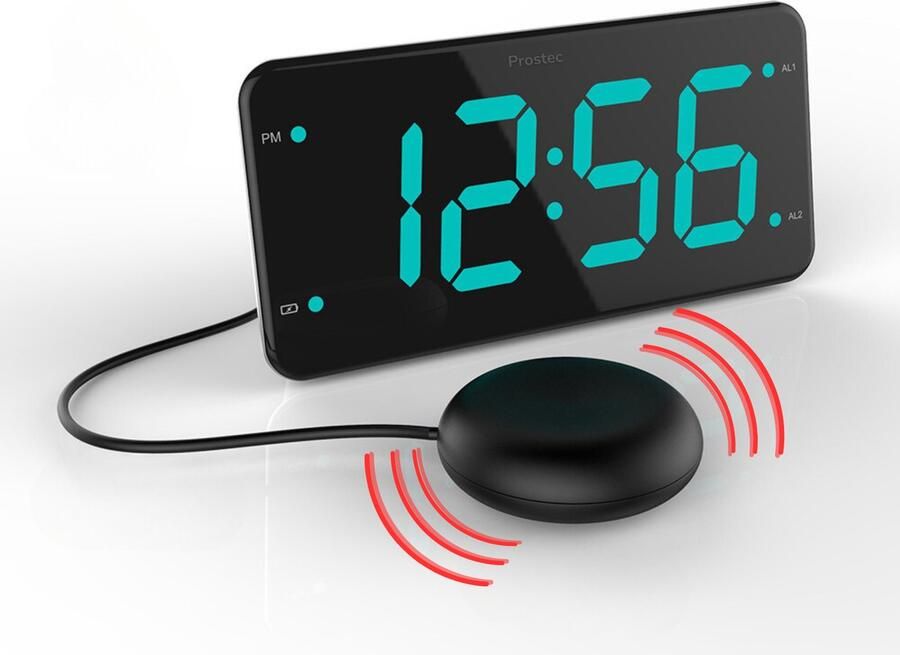 Prostec Wekkerradio met Trilkussen voor Slechthorenden Doven Digitale Wekker Alarmklok Trilwekker onder je kussen Klok met trilschijf Senioren wekker Bed Shaker