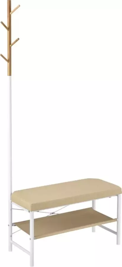 Pro.tec Schoenenrek met zitkussen en kapstok 72x32x167 wit beige