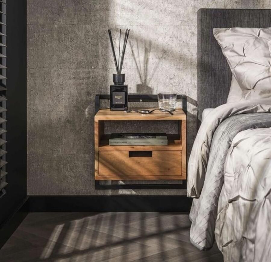 PS-Collection Air Solid Open Vak 1 Lade Nachtkastje 44x35x45cm Naturel Acacia nachtkastje nachtkastjes set van 2 nachtkastjes industrieel nachtkastje zwart nachtkastjes modern nachtkastje zwevend