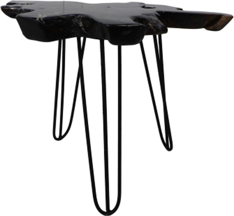 PS-Collection Bijzettafel Epoxy ø55-60x40cm Zwart Teak Metaal bijzettafels bijzettafel buiten bijzet tafel bijzettafel metaal met hout bijzettafel vierkant bijzettafel rond bijzettafel industrieel