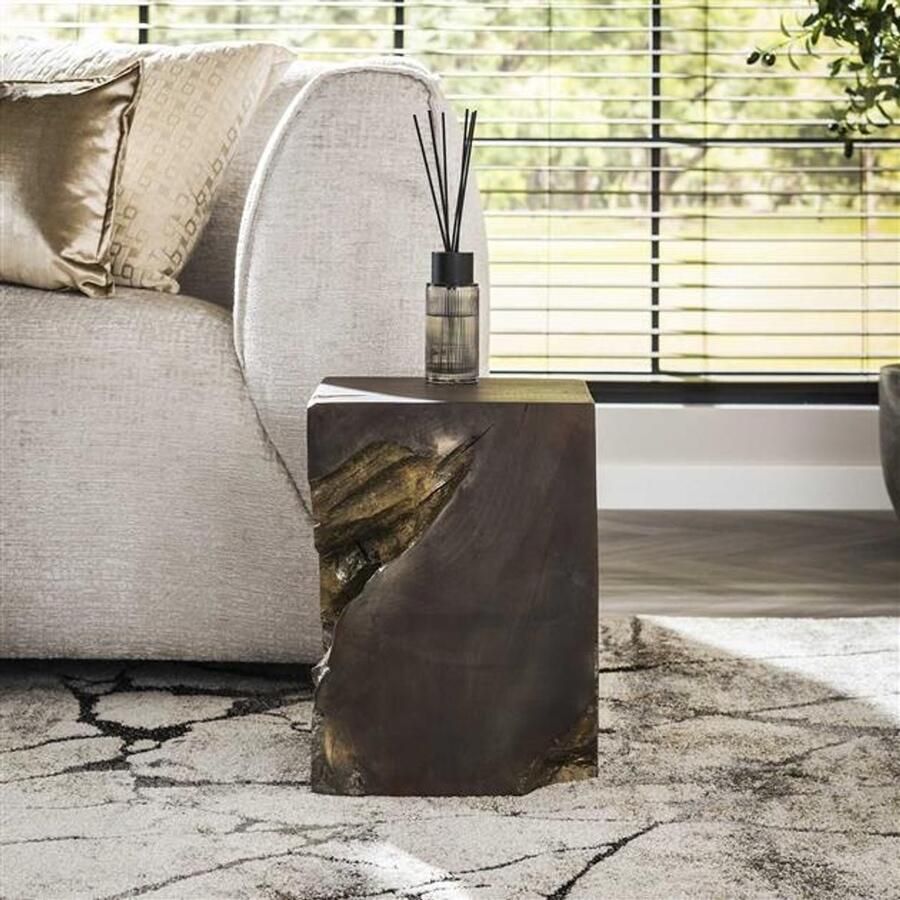 PS-Collection Bijzettafel Vierkant 30x30x40cm Grijs Goud Teak bijzettafels bijzettafel buiten bijzet tafel bijzettafel metaal met hout bijzettafel vierkant bijzettafel rond bijzettafel industrieel