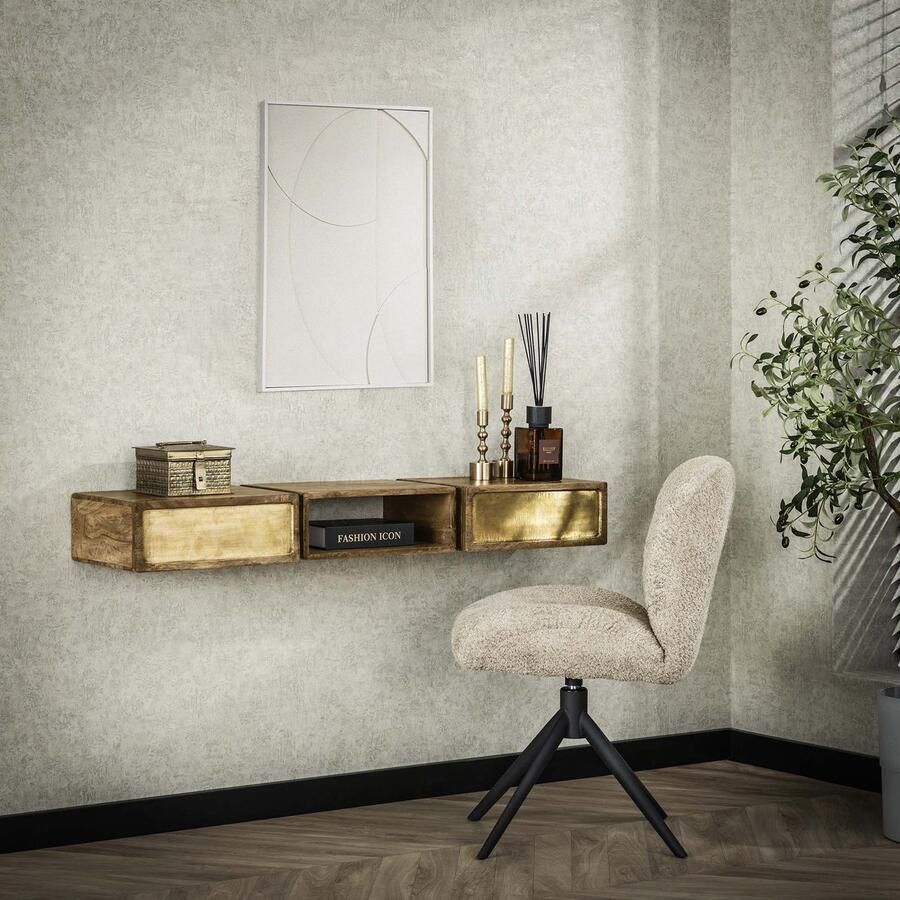 PS-Collection Brass 2L Kaptafel 123x30x15cm Zandkleur Mangohout wandtafel haltafel hout hal tafel haltafel industrieel kaptafels