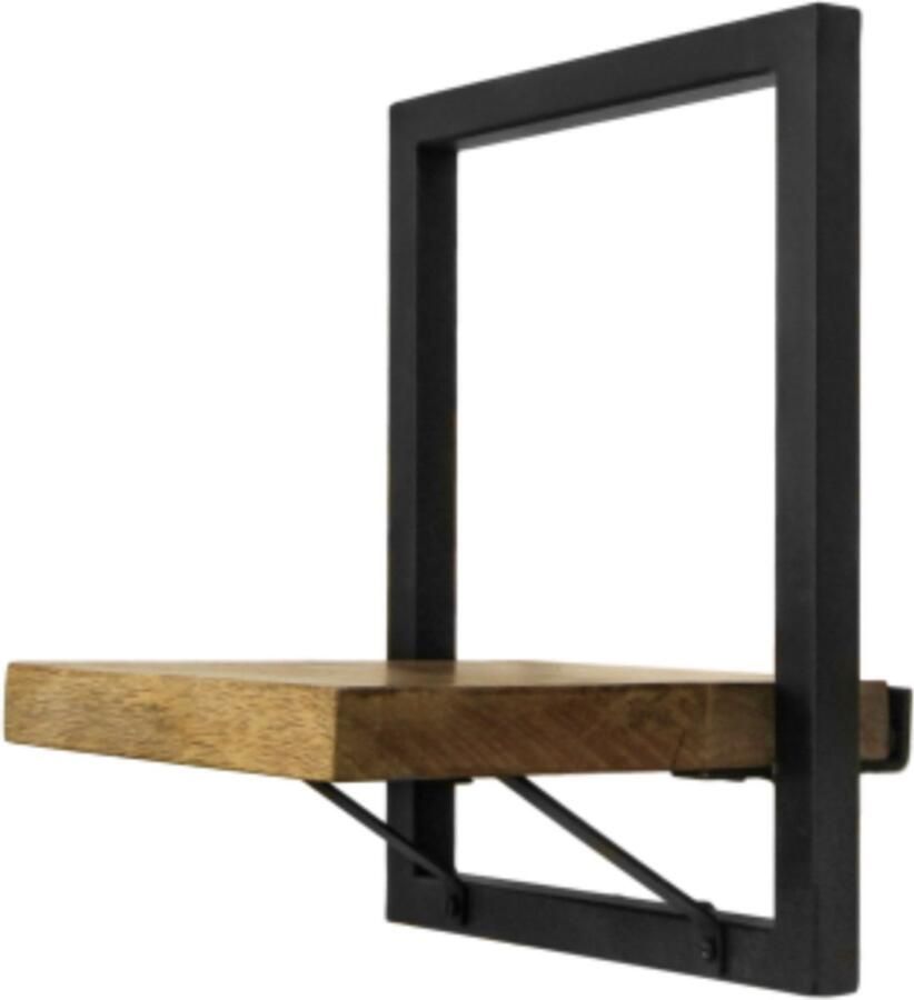 PS-Collection Carly Wandplank 25x22x32 cm Naturel Zwart Hout Metaal wand plank wandplanken & -rekken wandplank zwart fotoplank wandrek wandplank zwevend wandplank hout wandrek industrieel wandrek rond