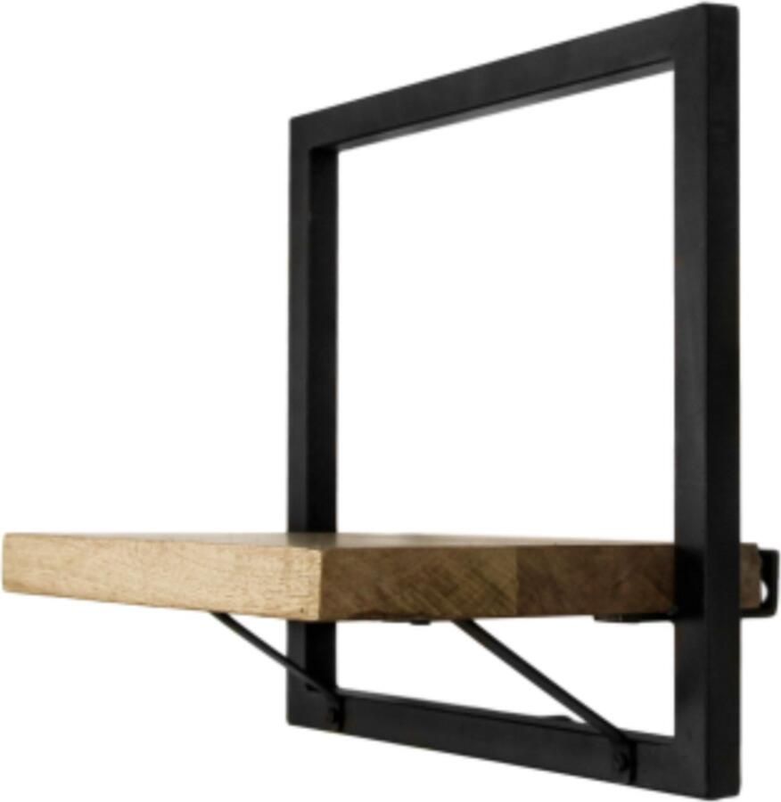 PS-Collection Carly Wandplank 32x22x32 cm Naturel Zwart Hout Metaal wand plank wandplanken & -rekken wandplank zwart fotoplank wandrek wandplank zwevend wandplank hout wandrek industrieel wandrek rond