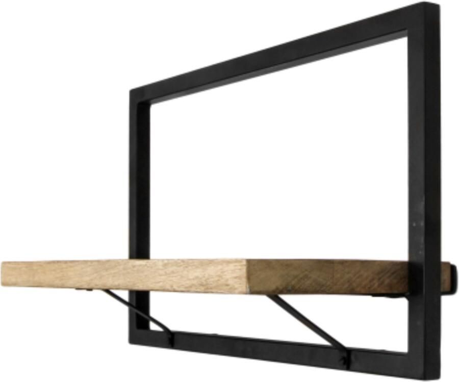 PS-Collection Carly Wandplank -51x22x32 cm Naturel Zwart Hout Metaal wand plank wandplanken & -rekken wandplank zwart fotoplank wandrek wandplank zwevend wandplank hout wandrek industrieel wandrek rond
