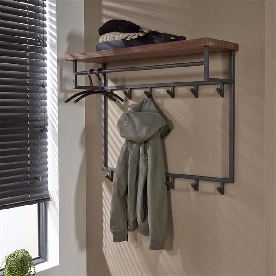PS-Collection Daytona 12 Haken Kapstok 100x30x80 cm Natural Hout Metaal wandkapstok kapstok staand kapstok wandkapstok kapstokken kapstok hangend kapstok zwart