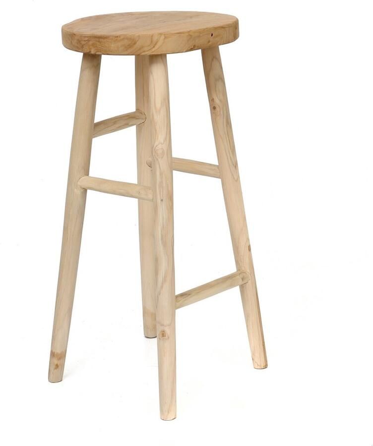 PS-Collection De Kedut Barkruk 35x75cm Naturel Teakhout krukje hout krukjes om op te zitten krukje badkamer krukjes om op te zitten volwassenen krukje make up tafel kruk krukje houten krukje