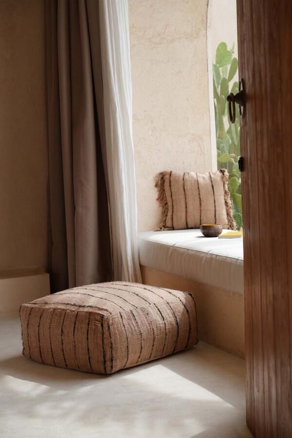 PS-Collection De Oh My Gee Poef 60x60x25 cm Beige Zwart Katoen poef rond velvet zitzak poef rond poef rond grijs poefs rond poef velvet