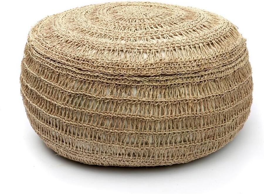PS-Collection De Seagrass Poef Rond ø60x35cm Naturel poef rond velvet zitzak poef rond poef rond grijs poefs rond poef velvet