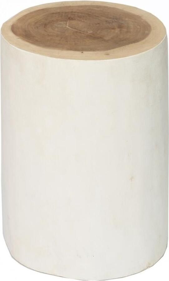 PS-Collection De Tribe Kruk ø30x40cm Naturel Wit Teakhout krukje hout krukjes om op te zitten krukje badkamer krukjes om op te zitten volwassenen krukje make up tafel kruk krukje houten krukje