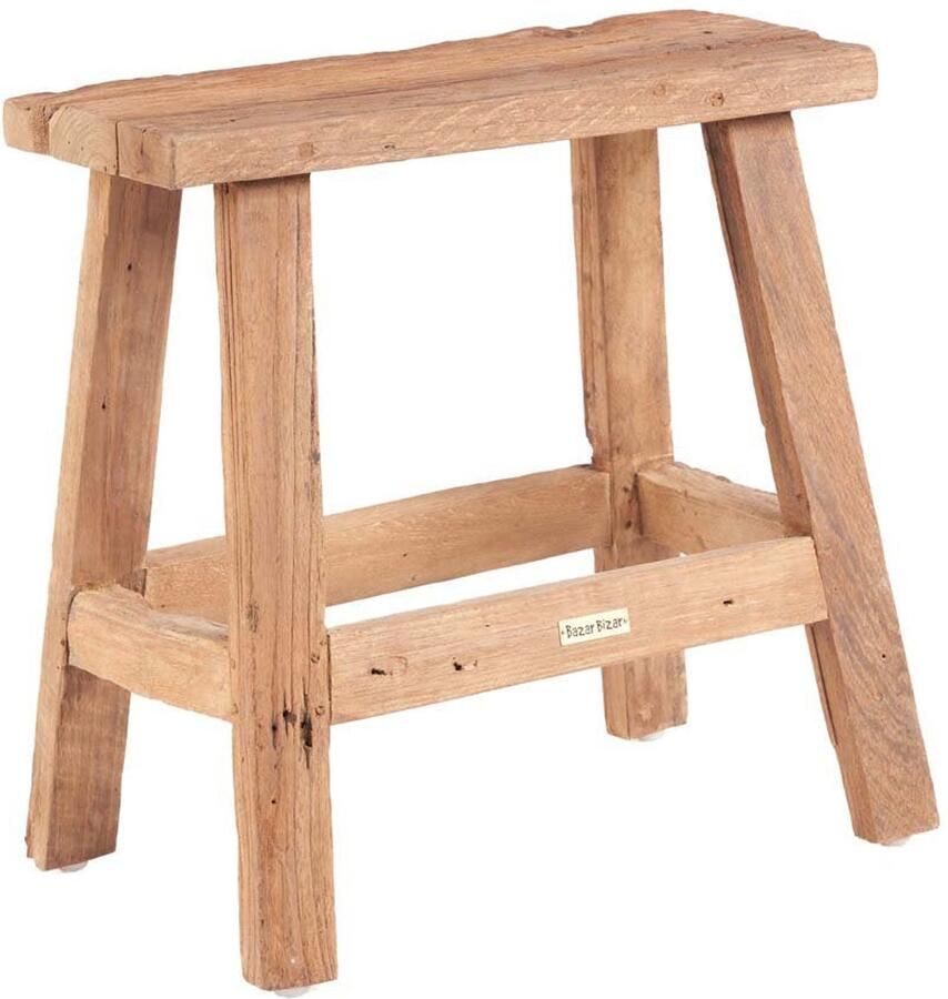 PS-Collection Fab Rustieke Kruk 50x22x50 cm Naturel Teakhout krukje hout krukjes om op te zitten krukje badkamer krukjes om op te zitten volwassenen krukje make up tafel kruk krukje houten krukje