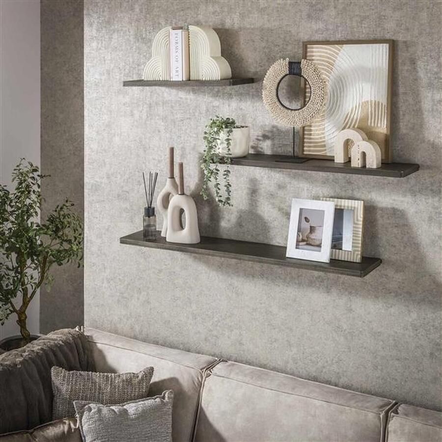 PS-Collection Ferro Wandschap Set van 3 120x20x3cm Brons Antiek Metaal wandplank wandrek industrieel wandrek metaal zwart wandrek rond wandrekken wandplank zwevend wandplank hout