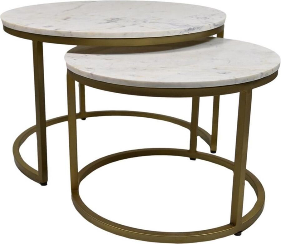PS-Collection Flora Ronde Salontafel Set van 2 Wit Goud Marmer Metaal salontafels rond salontafels salontafel zwart salon tafel salontafel rond salontafel industrieel salontafel vierkant salontafel marmer salontafel wit