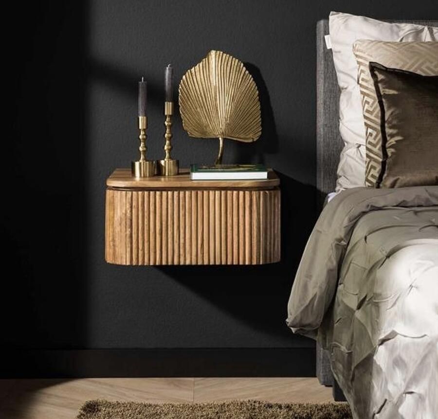 PS-Collection Hangend Nachtkastje Wave 1 Lade 45x40x21cm Zandkleur Mangohout nachtkast nachtkastje nachtkastjes industrieel nachtkastje hout nachtkastjes modern nachtkastje zwevend