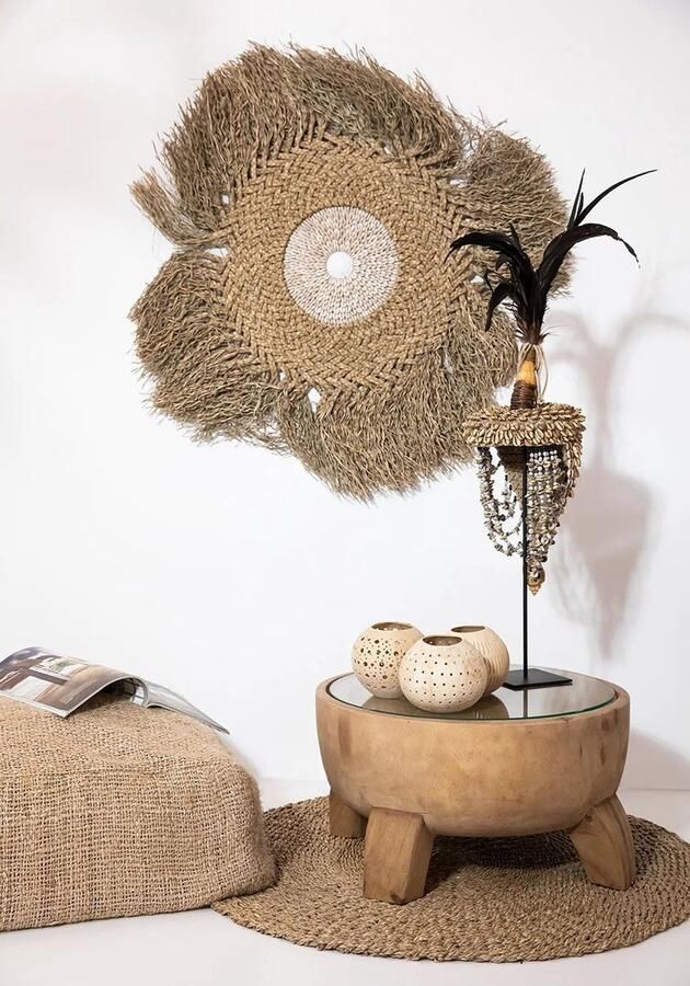 PS-Collection Het Mekong River Tapijt ø90cm Naturel Zeegras vloerkleed rond koeienhuid vloerkleed schapenvacht medicinaal schapenvacht ijsland