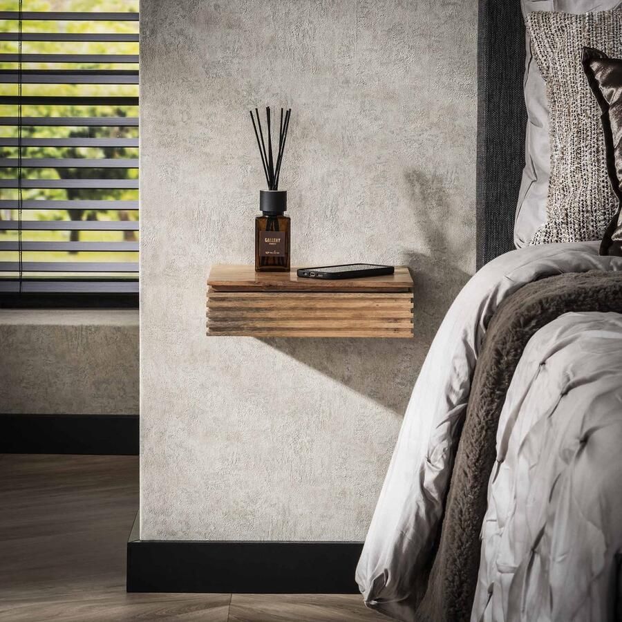PS-Collection Layer 1L Set van 2 Nachtkastjes 30x25x8cm Naturel Acaciahout nachtkastje nachtkastjes industrieel nachtkastjes modern nachtkastje zwevend - Foto 2
