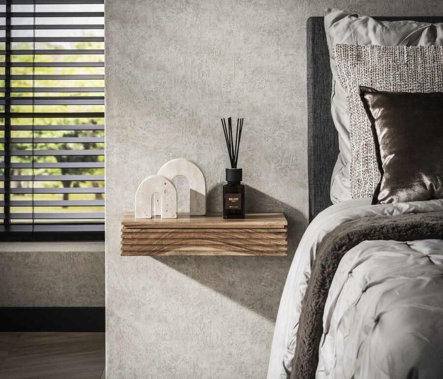 PS-Collection Layer 1L Set van 2 Nachtkastjes 40x25x8cm Naturel Acaciahout nachtkastje nachtkastjes industrieel nachtkastjes modern nachtkastje zwevend