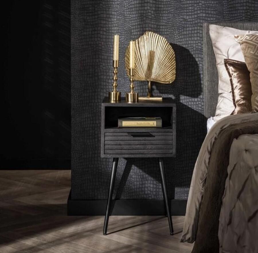 PS-Collection Marina 1 Lade Nachtkastje 35x35x60cm Zwart Mangohout nachtkastje nachtkastjes set van 2 nachtkastjes industrieel nachtkastje zwart nachtkastjes modern nachtkastje zwevend - Foto 2