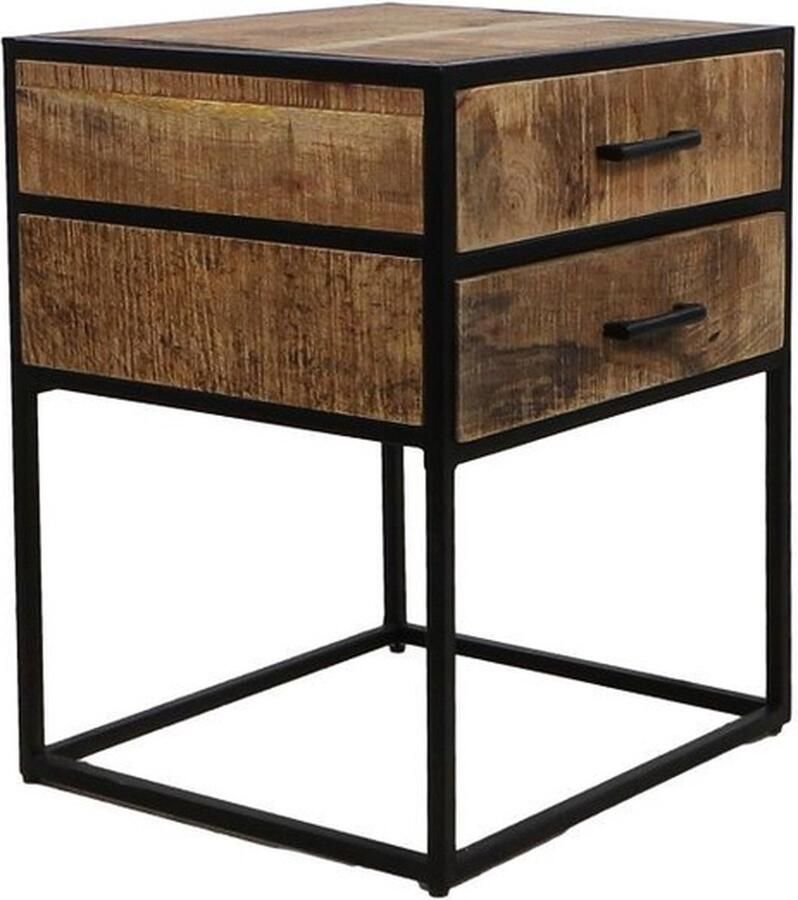 PS-Collection Mason Nachtkastje 45x40x55 cm Naturel Zwart Mango Metaal nachtkastje nachtkastjes set van 2 nachtkastjes industrieel nachtkastje zwart nachtkastjes modern nachtkastje zwevend