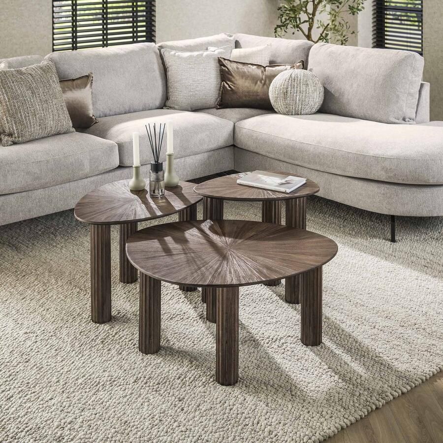 PS-Collection Maya Salontafel Set van 3 Driehoekig 76x61x38 cm Bruin Teak salontafels rond salontafels salontafel zwart salon tafel salontafel rond salontafel industrieel salontafel vierkant salontafel marmer